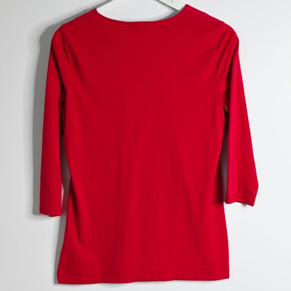 LAUREN RALPH LAUREN Red Long Sleeve V Neck Pullover Top - Size Medium - Picture 4 of 9